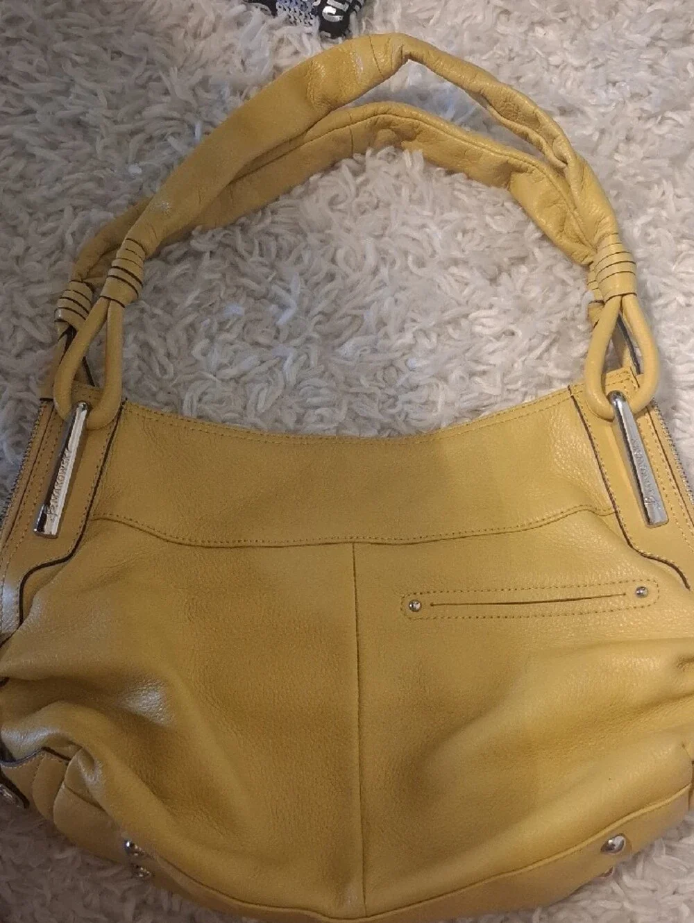 b. makowsky Yellow Leather Shoulder Hobo with Front Zips